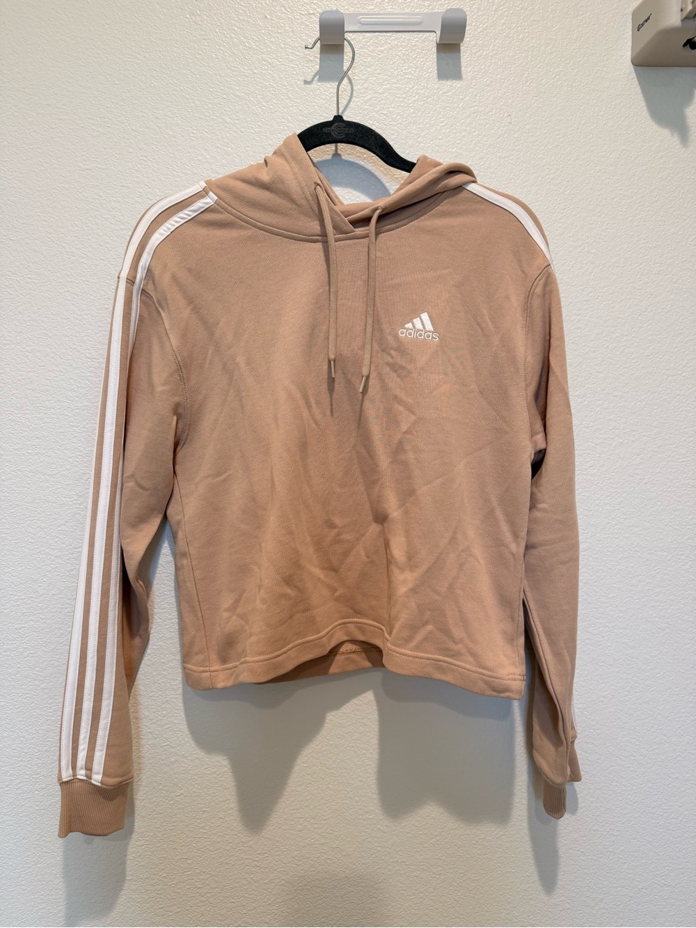 adidas Cropped Hoodie in Tan with White Stripes